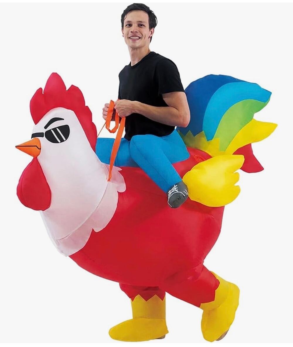 New Kooy Inflatable Adult Ride-On Rooster Costume with Sunglasses - Red